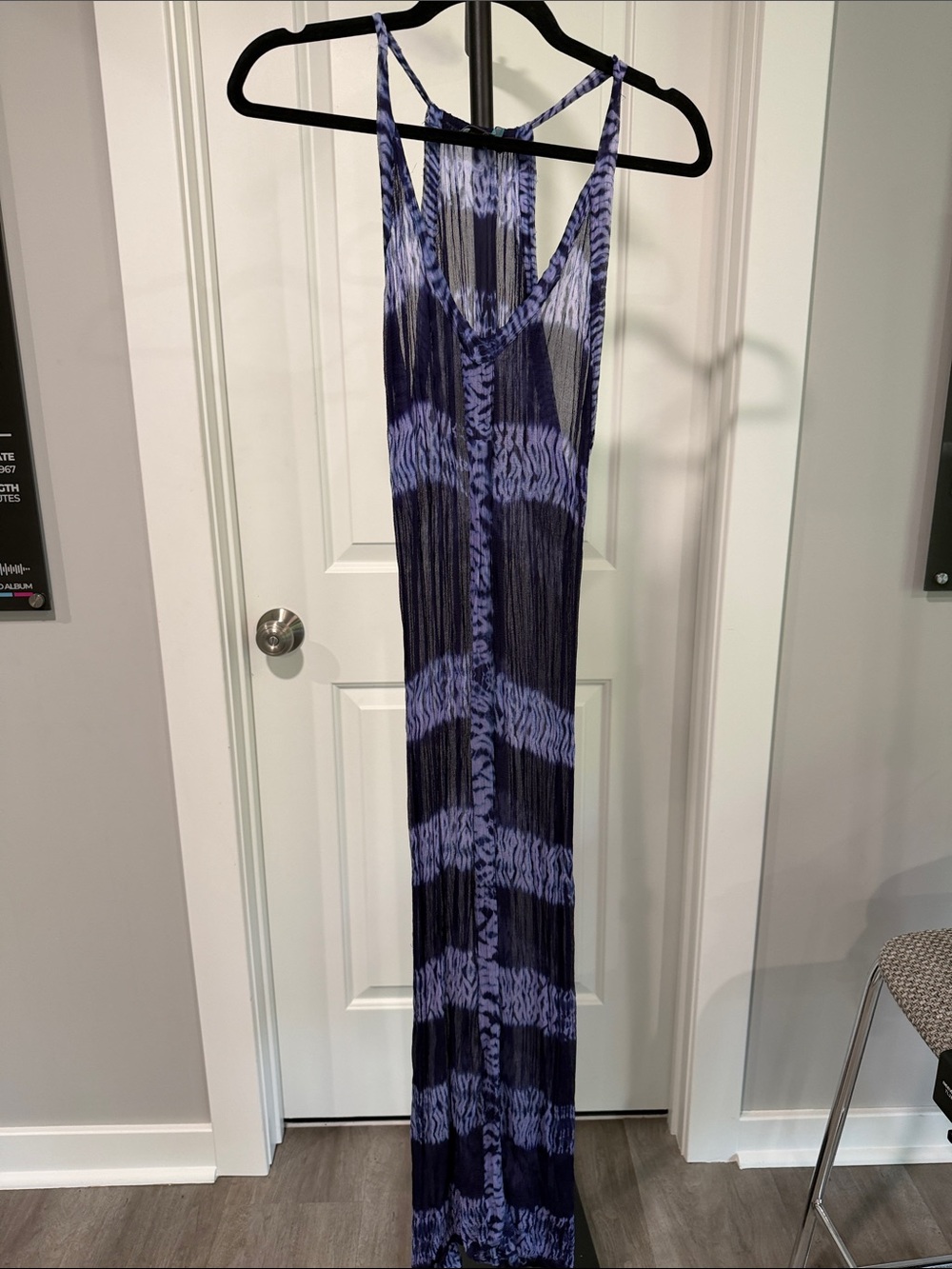 Letarte Navy and Lavender Striped Sheer Maxi Swim Coverup